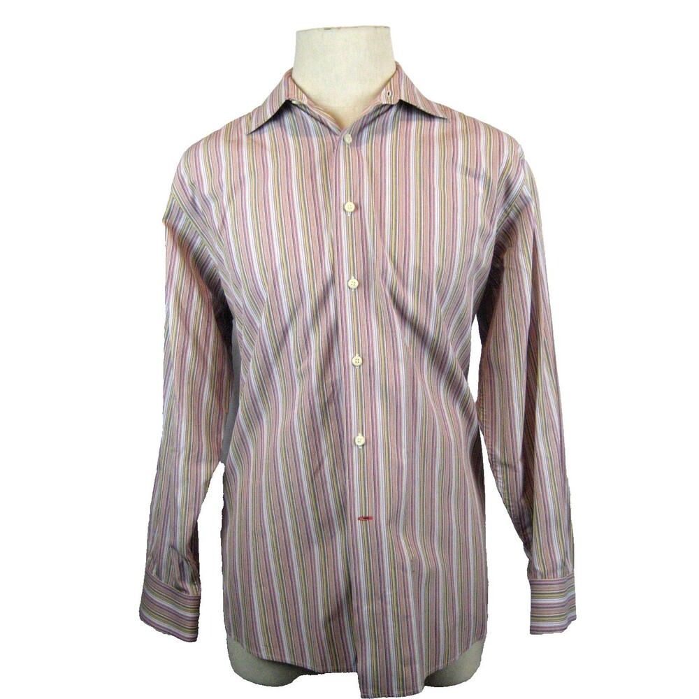 Men's Tallia (Italy) 100% Cotton Purple Striped LS Dress Shirt size Large